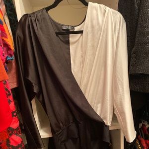 Two tone satin bodysuit blouse